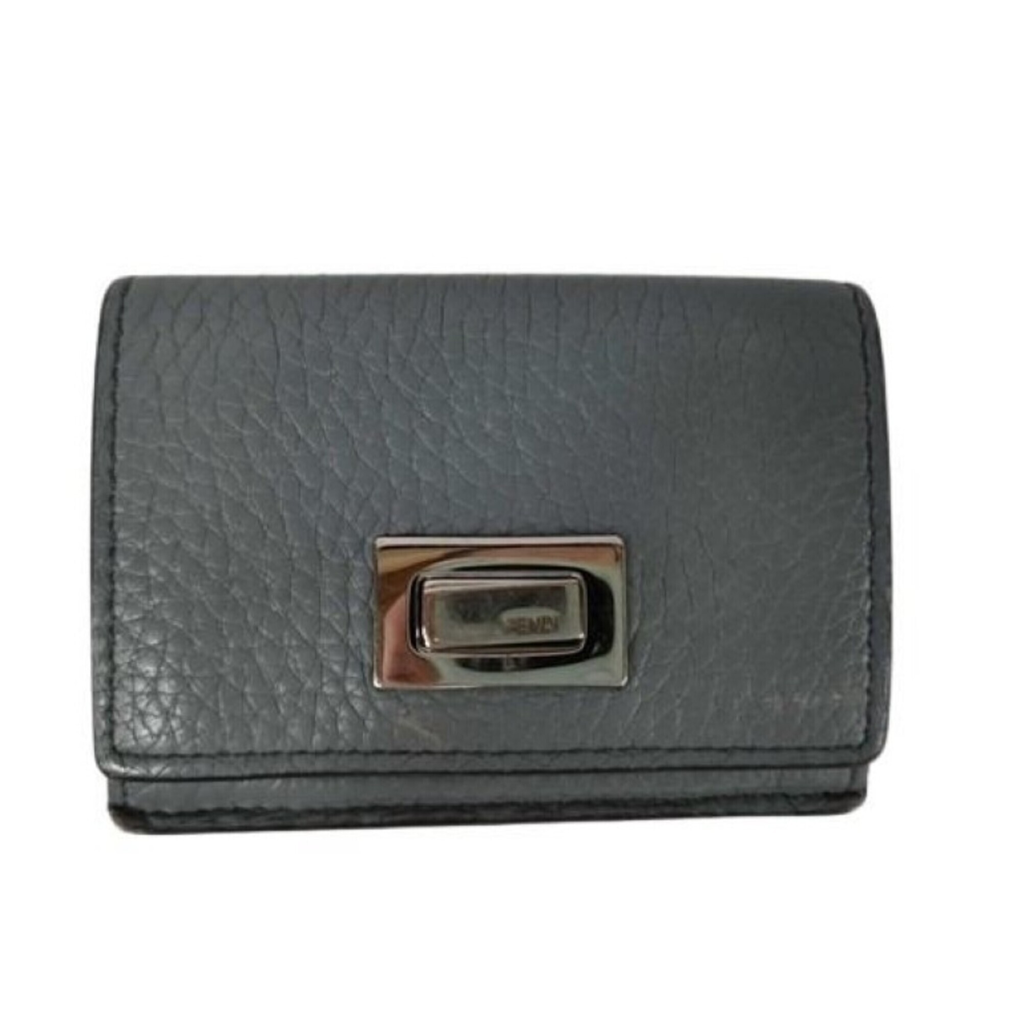 Fendi Peekaboo Selleria Micro Trifold Wallet 8m0426 Gray Leather Women's